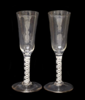 Lot 21 - A Near Pair of Ale Flutes, circa 1755, the...
