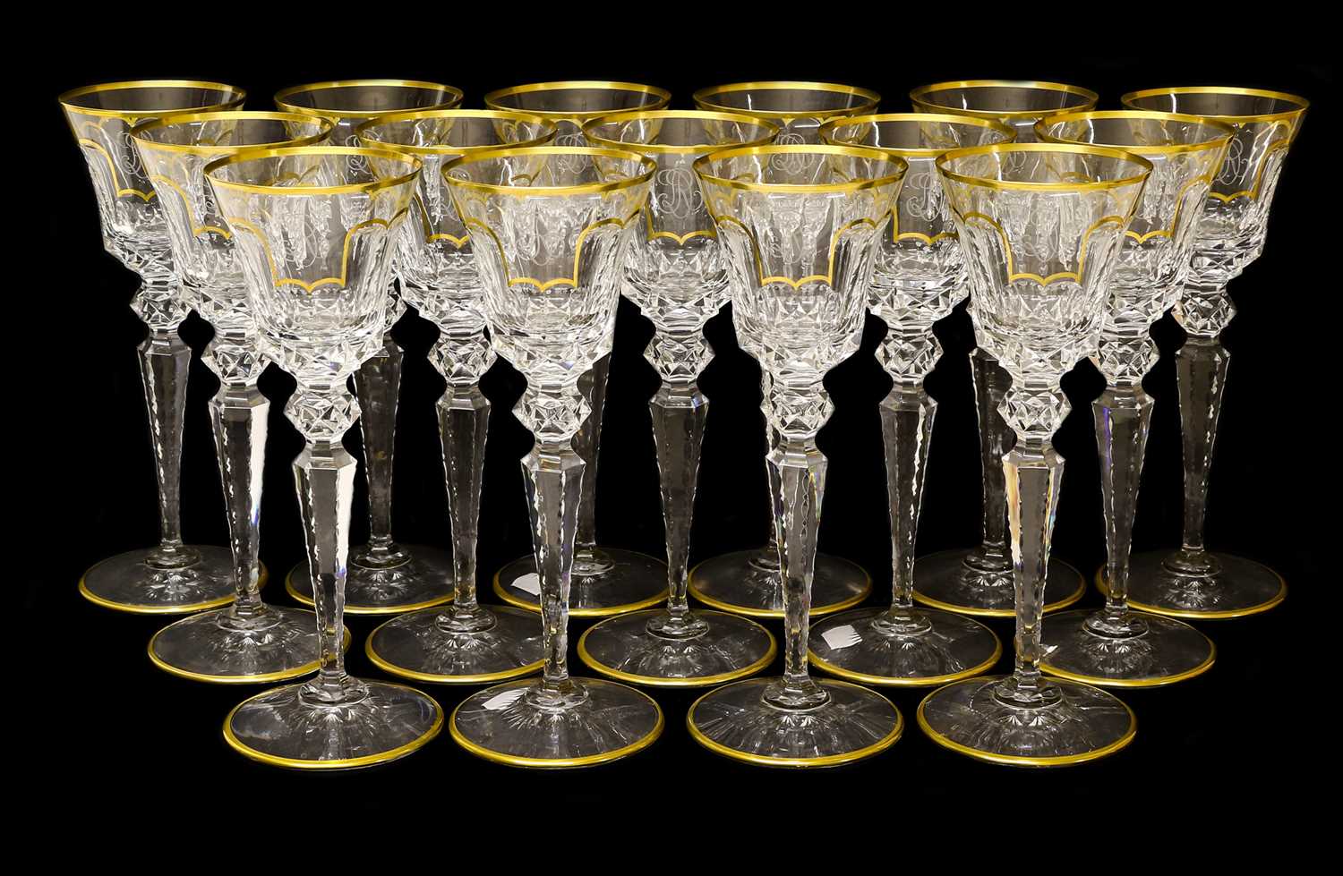 Lot 24 - A Set of Fifteen St Louis Red Wine Glasses,...