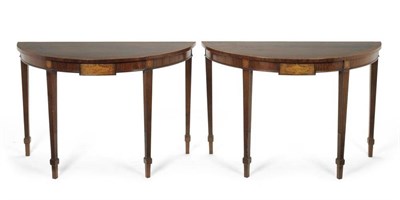 Lot 1185 - A Pair of George III Mahogany, Crossbanded and Marquetry Demi-Lune Side Tables, late 18th...