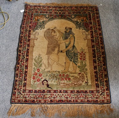 Lot 1119 - A Kirman pictorial rug, the field depicting a...