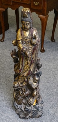 Lot 1174 - A gilt and painted figure of Guan Yin, 96cm high