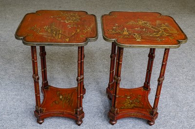 Lot 1154 - A pair of 19th century chinoiserie red...