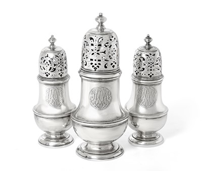 Lot 2010 - A Set of Three George II Silver Casters