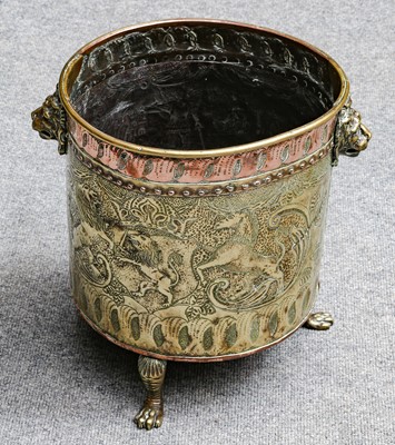 Lot 1214 - A 19th century Dutch brass and copper log bin,...