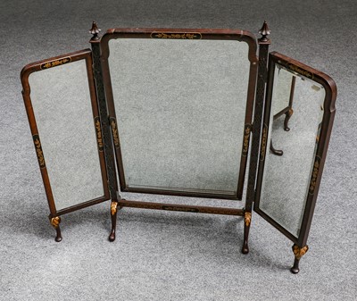 Lot 1137 - A mahogany chinoiserie triptyc mirror with...