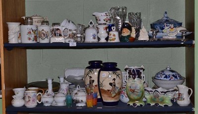 Lot 99 - A quantity of decorative ceramics, glass, brass and copper including Satsuma vases, tea wares...