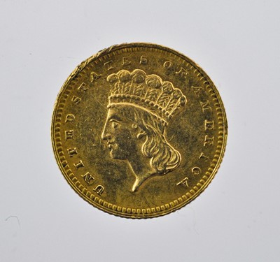 Lot 436 - USA, 'Indian Head' Gold $1 1862, Type 3, obv....