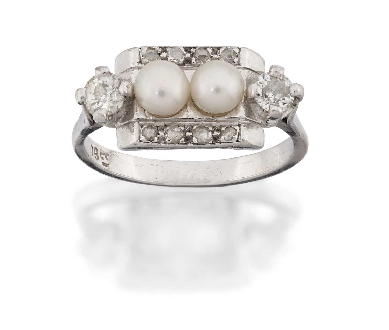 Lot 2035 - A Cultured Pearl and Diamond Ring