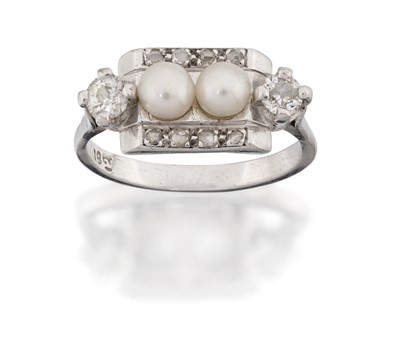 Lot 82 - A Cultured Pearl and Diamond Ring, two...