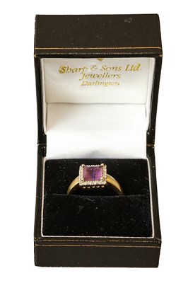 Lot 225 - A 9 carat gold amethyst and diamond cluster...