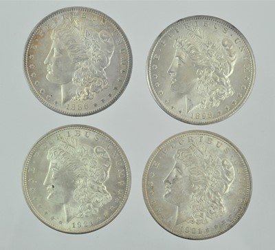 Lot 192 - 8 x USA Silver Dollars, comprising: 4 x...
