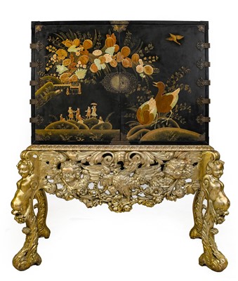 Lot 739 - A 20th Century Black and Gilt Japanned Cabinet...