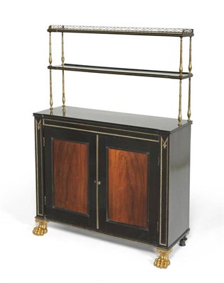 Lot 1188 - A Regency Ebonised and Gilt Metal Mounted Chiffonier, 2nd quarter 19th century, the pierced gallery