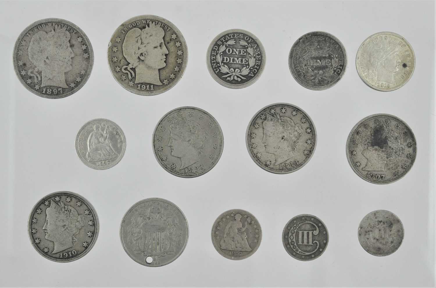 Lot 199 - 14 x USA Coins, comprising: 2 x 'Barber'...