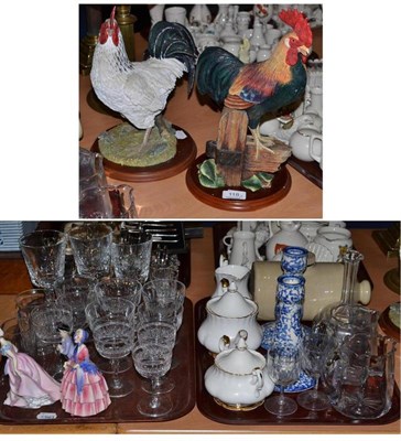 Lot 118 - Two trays including glassware, two Royal Doulton figures ";Invitation"; HN 2170, ";Biddy";...