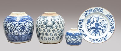 Lot 184 - Two pairs of Chinese blue and white ginger...