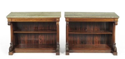 Lot 1190 - A Pair of Rosewood Dwarf Bookcases, 2nd quarter 19th century, the campan green rectangular...