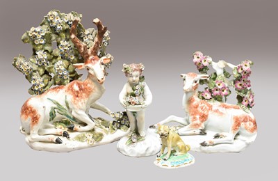 Lot 175 - A pair of Derby models of a recumbent stag and...