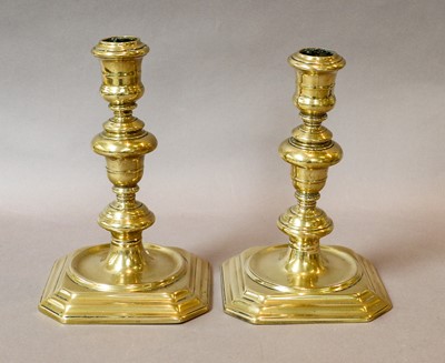 Lot 188 - Two pairs of 19th-century brass candle sticks,...