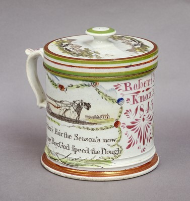 Lot 232 - A Sunderland lustre shaving mug with cover and...