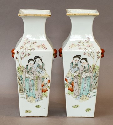 Lot 307 - A pair of Chinese square formed baluster vases,...