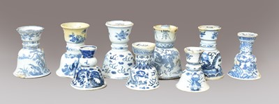 Lot 276 - Nine Chinese blue and white candle stands of...