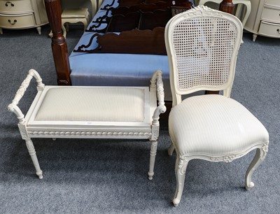 Lot 1121 - A white-painted Louis XVI style duet stool;...