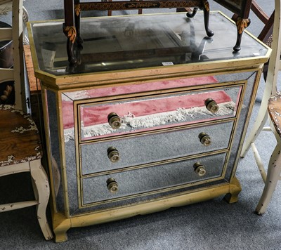 Lot 1138 - A mirrored and gilt painted three-height chest...