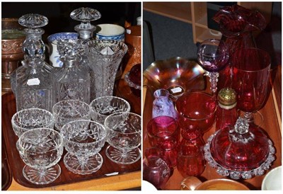 Lot 146 - Two trays of cut glass, cranberry glass, etc