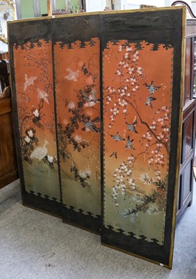 Lot 1220 - A Japanese three-fold screen, each panel...