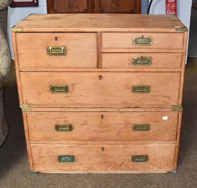 Lot 1275 - A brass mounted pine campaign chest, 91cm by...