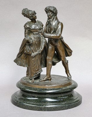 Lot 306 - A patinated bronze figure group of a courting...