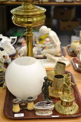 Lot 156 - A brass oil lamp, a brass 'Mr Punch', small bronzed figure of 'David', etc