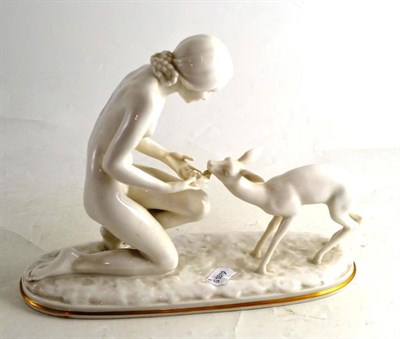 Lot 157 - A Hutschenreuther white porcelain figural group, designed by Carl Werner, modelled as a nude...