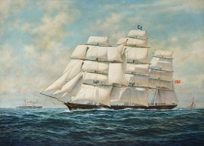 Lot 1028 - James Cox (20th century) Masted ship in full...