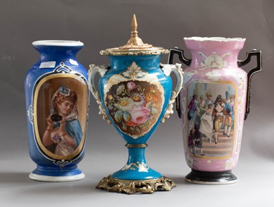 Lot 242 - A Paris porcelain urn, 19th Century, blue...