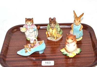 Lot 163 - Five Beswick Beatrix Potter figures, all BP2a, comprising: Ribby, Timmy Wille from Johnny Town...