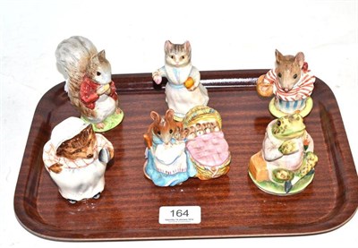 Lot 164 - Six Beswick Beatrix Potter figures, all BP2a, comprising: Timmy Tiptoes, Mrs Tittlemouse, Mrs Tiggy