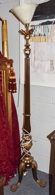 Lot 1158 - A mahogany and giltwood carved standard lamp,...