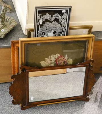 Lot 1084 - Georgian walnut fretwork mirror, 38cm by 69cm,...