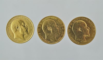 Lot 283 - 3 x Edward VII, Sovereigns 1903, 1904 and 1905,...