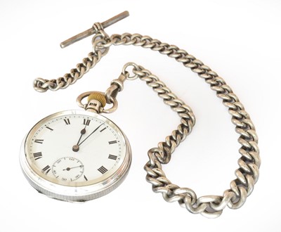 Lot 243 - A silver open-faced pocket watch on a silver...