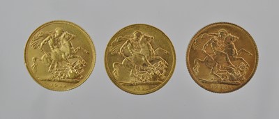 Lot 289 - 3 x George V, Sovereigns 1911, 1912, and 1913,...
