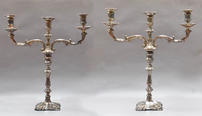 Lot 48 - A Pair of Silver Plate Three-Light Candelabra,...