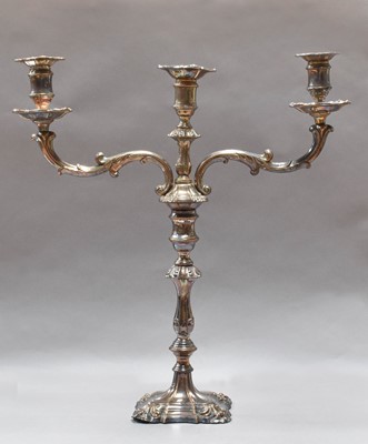 Lot 48 - A Pair of Silver Plate Three-Light Candelabra,...