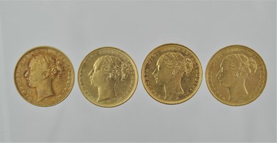 Lot 263 - 4 x Victoria, Sovereigns 1876S, 1881S, 1887S...
