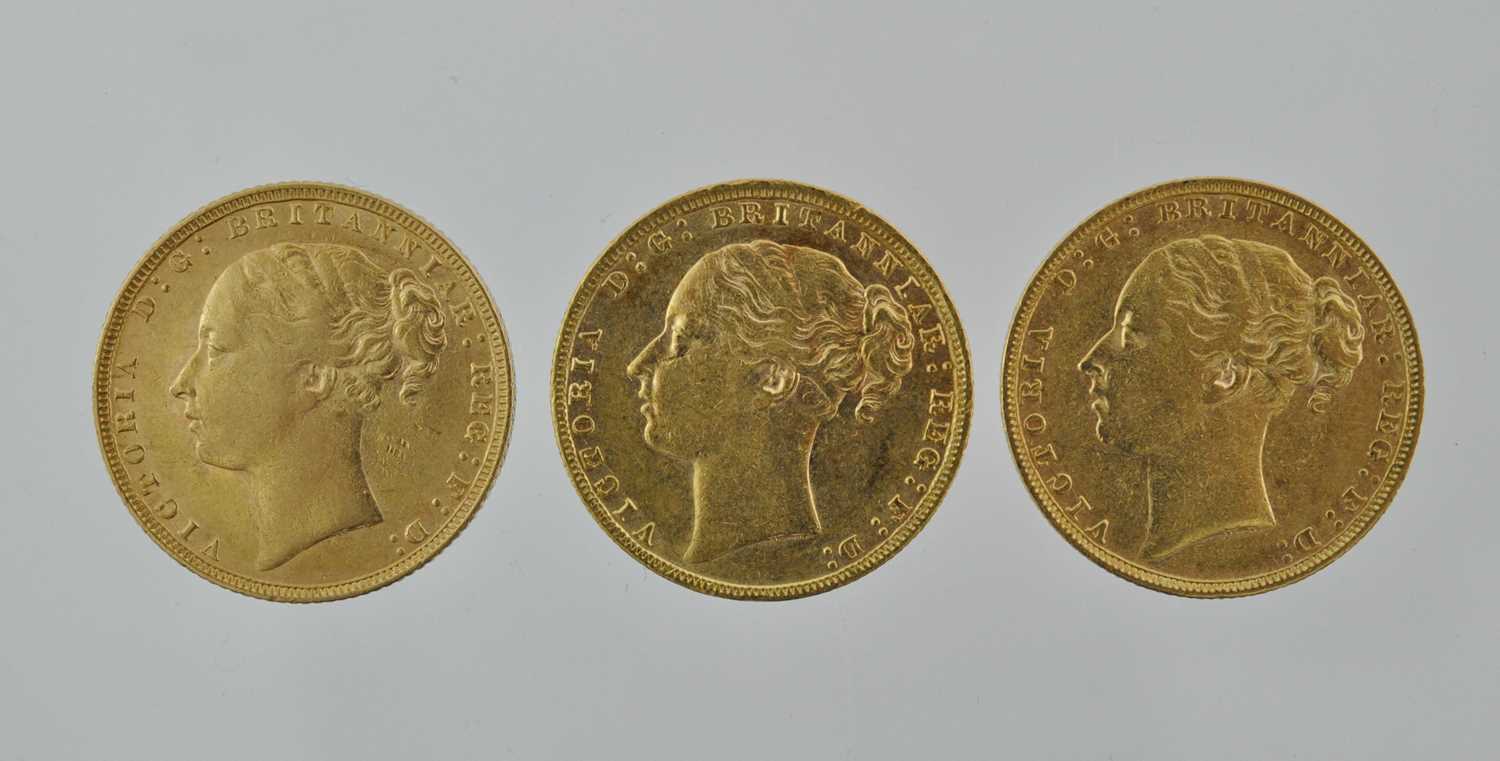 Lot 259 - 3 x Victoria, Sovereigns 1873, 1874 and 1880,...