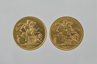Lot 256 - 2 x Victoria, Sovereigns 1871 and 1872, obv....