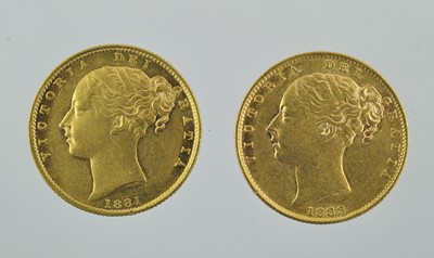 Lot 266 - 2 x Victoria, Sovereigns 1881S and 1883S,...
