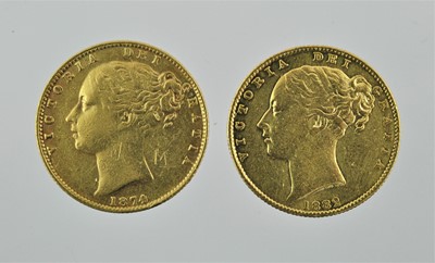 Lot 260 - 2 x Victoria, Sovereigns 1874M and 1882M,...